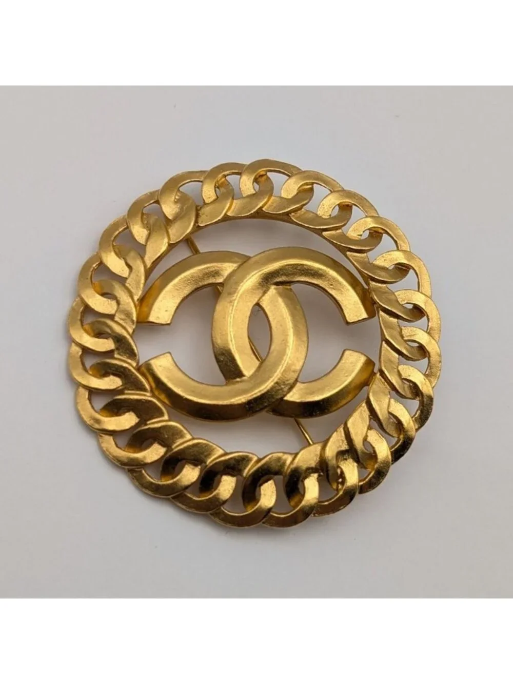 Chanel Brooch CC Logo See Through Chain Motif Gold Vintage